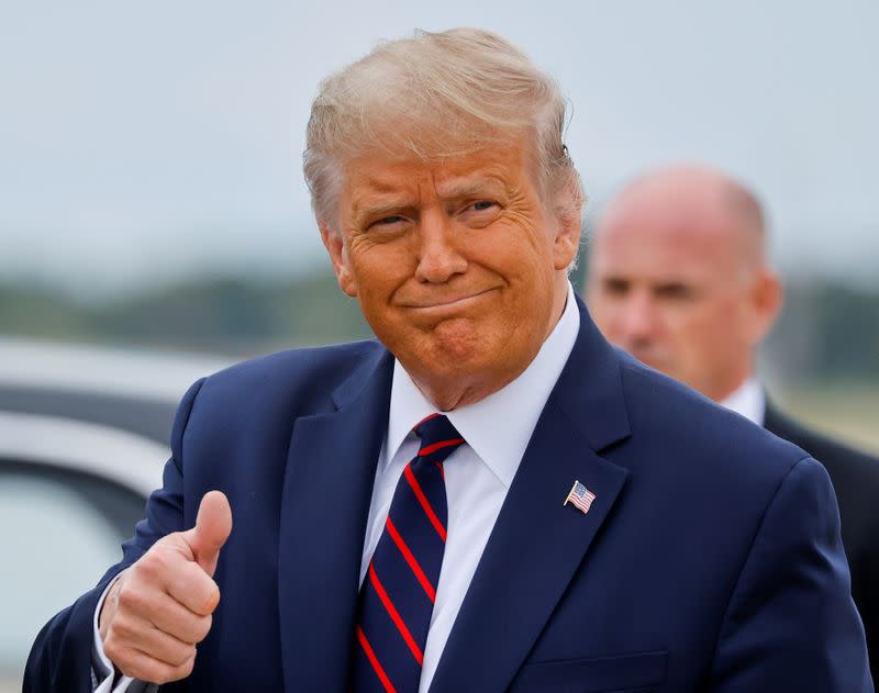 U.S. President Trump arrives for first presidential debate with Democratic nominee Biden at Cleveland Hopkins International Airport in Cleveland, Ohio