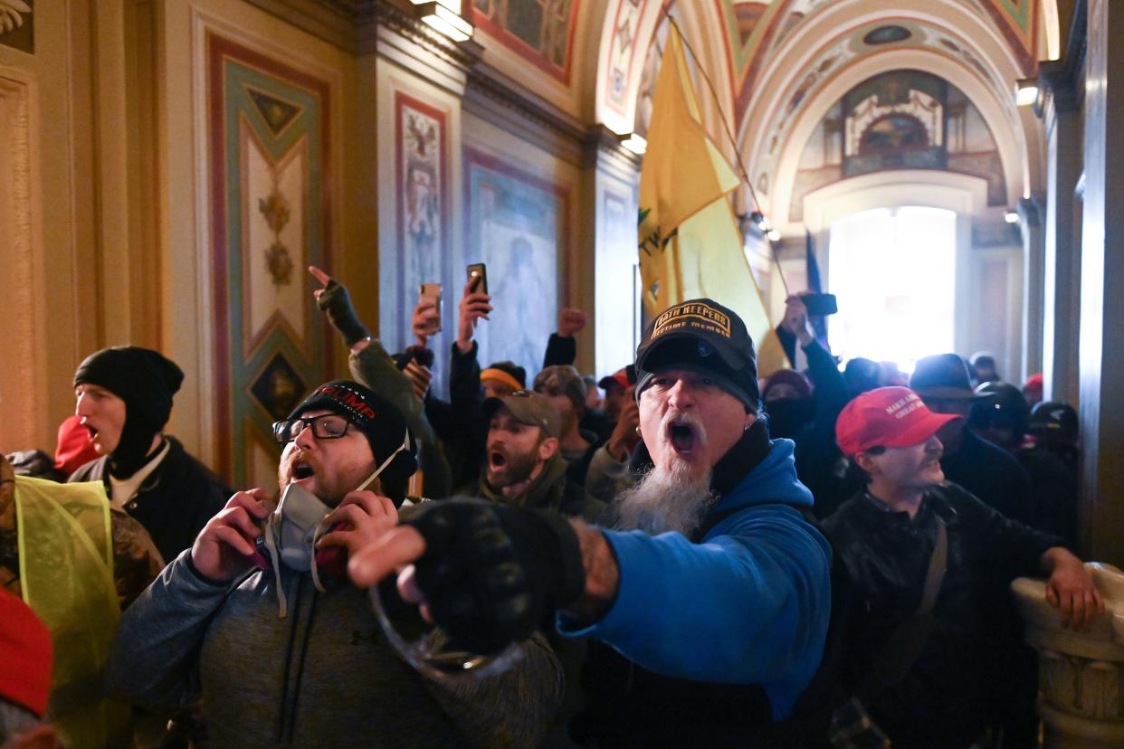 <p>Rioters who entered Capitol building may not be charged if they didn’t engage in violence, report says</p> (ROBERTO SCHMIDT/AFP via Getty Images)