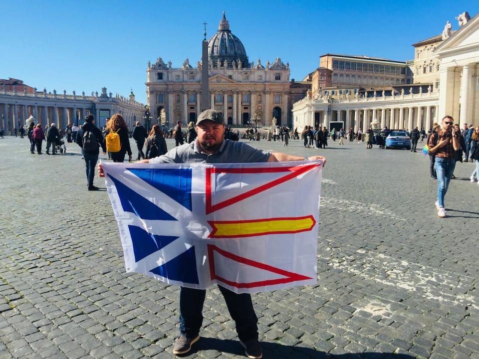 Gemma Hickey is pictured here on a previous trip to the Vatican in 2021. Now, Hickey is headed back to demand accountability from the Catholic Church for clergy abuse victims.