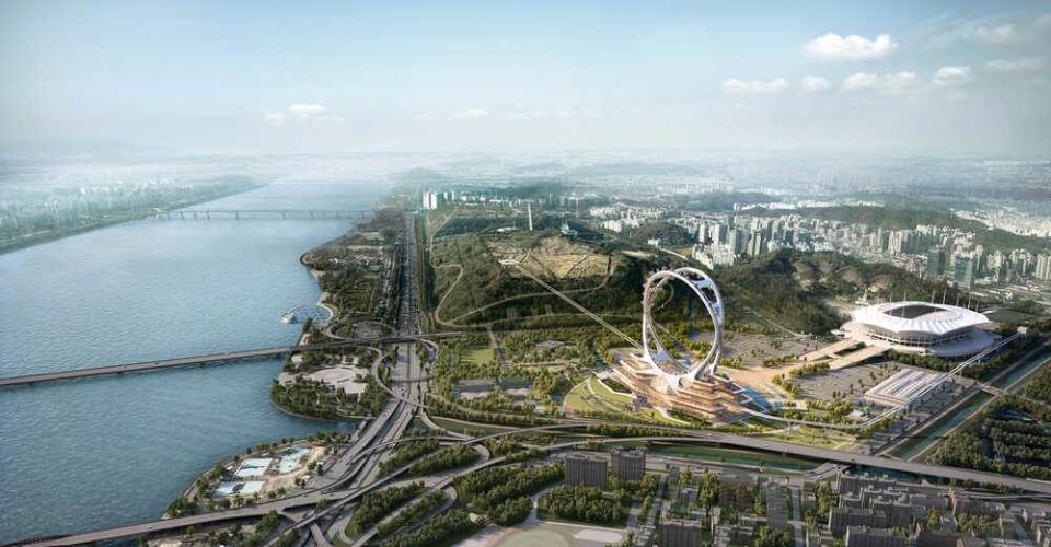 韓國首爾巨型摩天輪「Seoul Twin Eye」示意圖。圖片來源：unstudio
