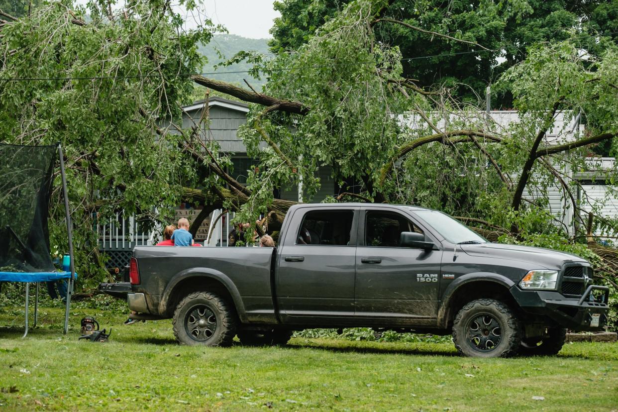 Damage to the Heck's Grove Park neighborhood can be seen as a reult of multiple storms, Tuesday, June 14 in Gnadehutten.