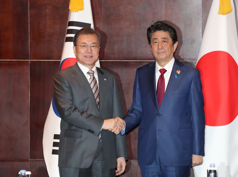 Japan's PM Shinzo Abe and South Korea's President Moon Jae-in meet in Chengdu