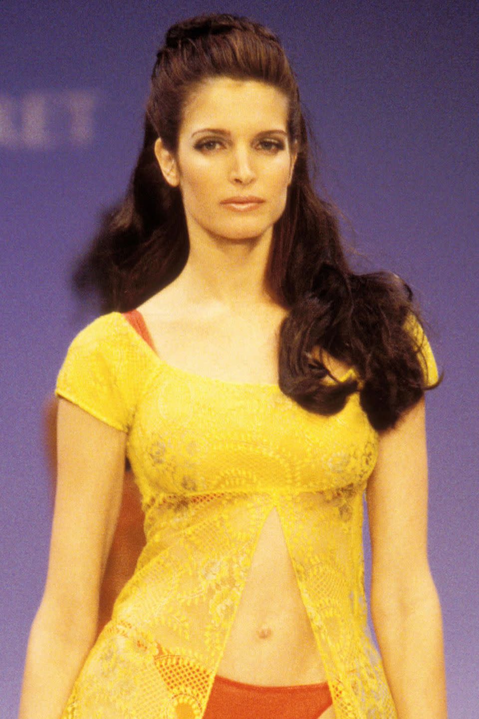 <p>Model Stephanie Seymour wearing a voluminous half-up bouffant at the third annual runway show.</p>
