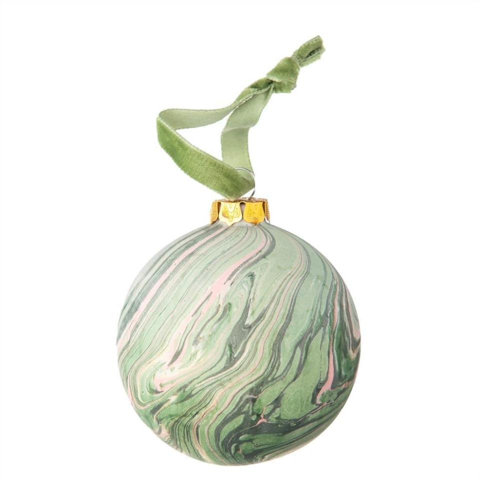 9) Green marbled ceramic bauble, Designers Guild