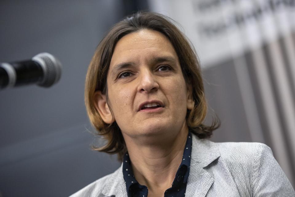 Esther Duflo speaks during a news conference at Massachusetts Institute of Technology in Cambridge, Mass., Monday, Oct. 14, 2019. Duflo, along with Abhijit Banerjee and Harvard's Michael Kremer, were awarded the 2019 Nobel Prize in economics for pioneering new ways to alleviate global poverty. (AP Photo/Michael Dwyer)