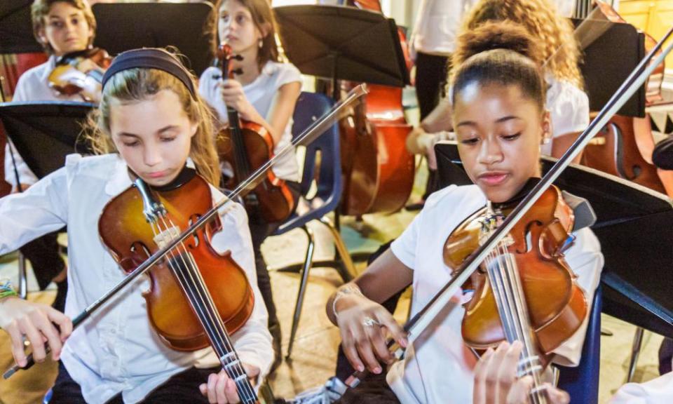 Violins at primary school orchestra