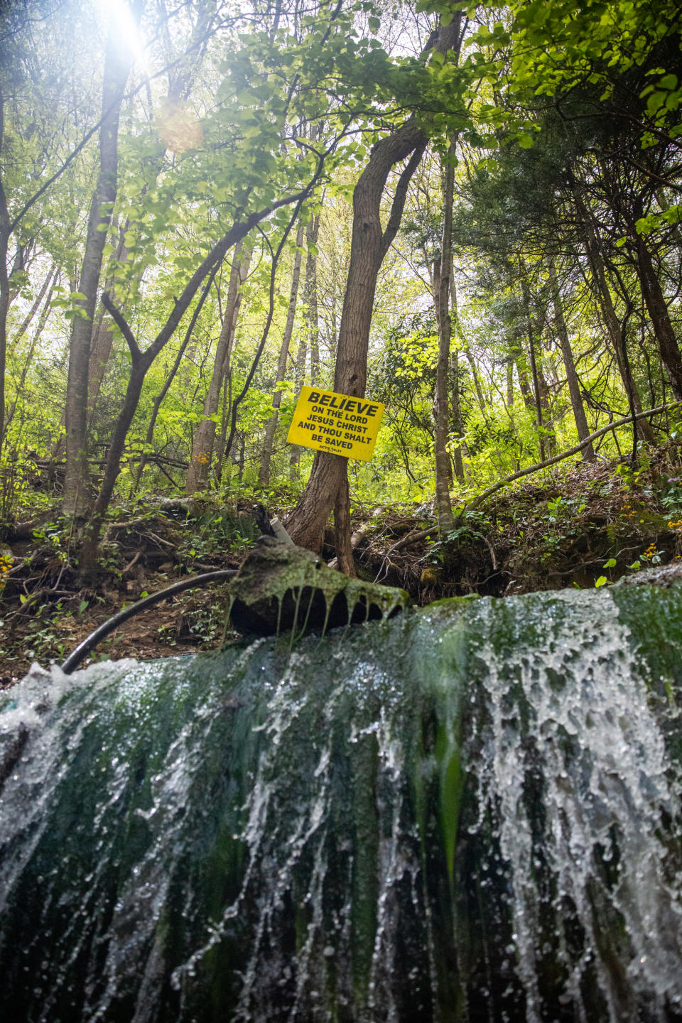 Water cascades from a roadside spring in McDowell County, W.Va. (Hannah Rappleye / NBC News)