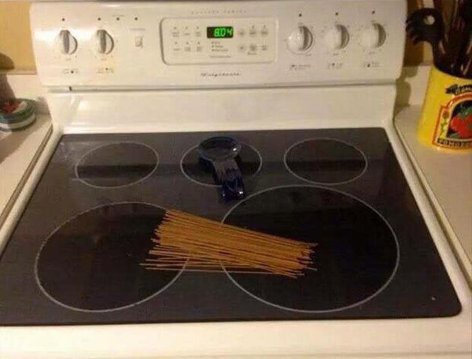 "I asked him to put the spaghetti on the stove..."