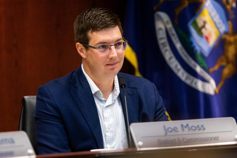 Board Chair Joe Moss sits during a board meeting Tuesday, Sept. 12, 2023, in West Olive.