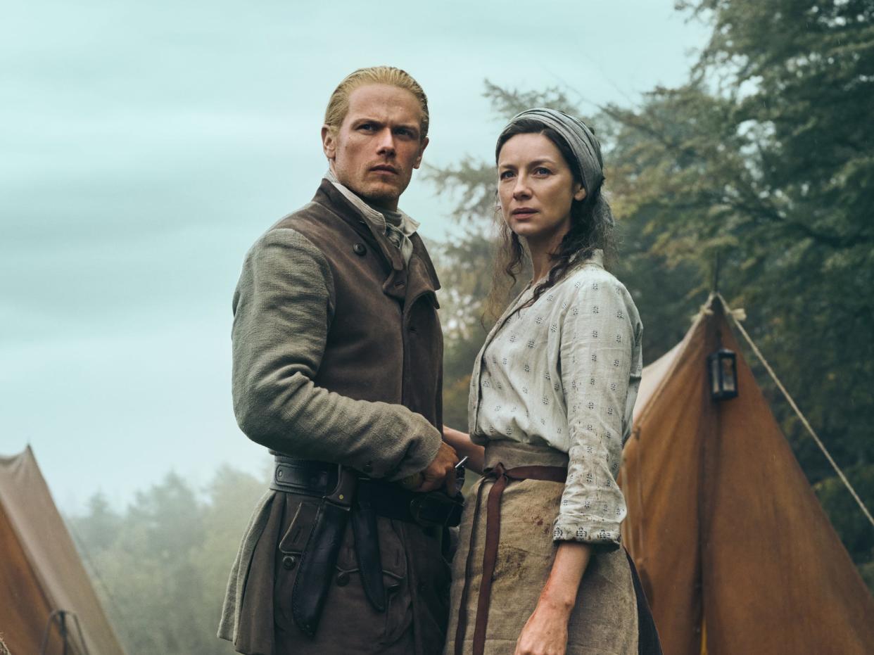 Sam Heughan as Jamie Fraser and Caitríona Balfe as Claire Fraser in "Outlander" season seven.