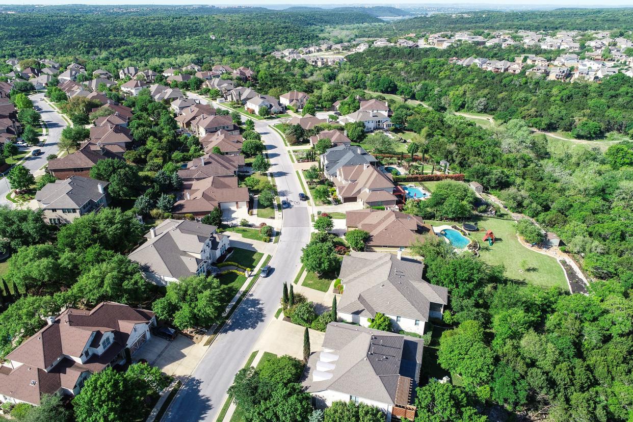 suburb neighborhood aerial drone view Cedar Park, Texas