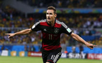 No. 5 - THE RECORD. Veteran Germany striker Miroslav Klose's close-range strike against Brazil in the semi-final after 23 minutes made him the tournament's all-time leading scorer with 16 goals. REUTERS/Marcos Brindicci