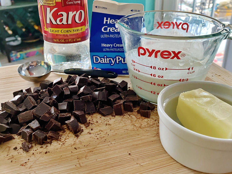Curtis Stone's chocolate ganache, made with dark chocolate, was a perfect topping for the cake. (Terri Peters)