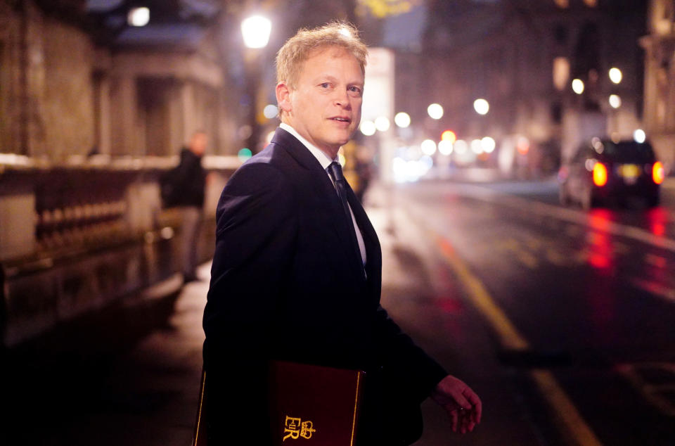 Business Secretary Grant Shapps leaves following a Cobra (civil contingencies committee) meeting at the Cabinet Office in London, as plans for military staff and civil servants to cover for striking workers in the coming weeks were discussed. Picture date: Monday December 12, 2022. (Photo by Victoria Jones/PA Images via Getty Images)