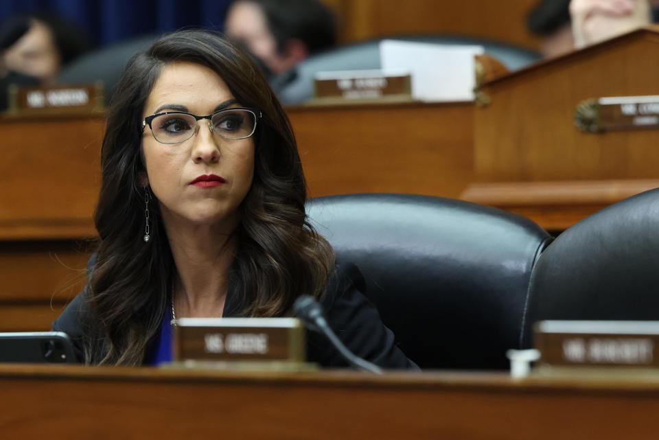 Rep. Lauren Boebert listens during a House Oversight and Reform Committee hearing in Washington, D.C. (Kevin Dietsch / Getty Images file)