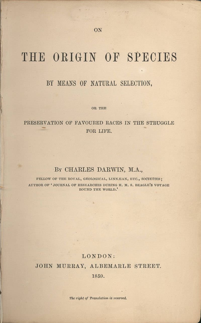 達爾文在1859年出版著作《物種起源》，成為現代生物研究基石。（wikipedia/public domain）