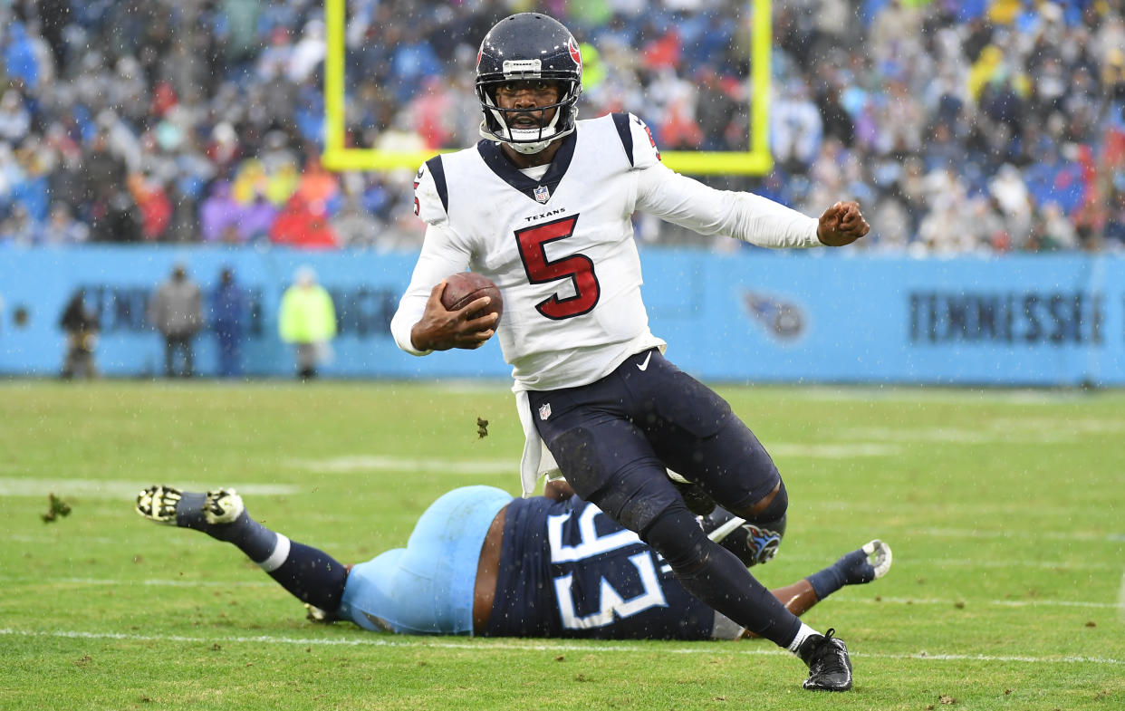 The Titans lost to Tyrod Taylor (5) and the Texans on Sunday. (Christopher Hanewinckel-USA TODAY Sports)