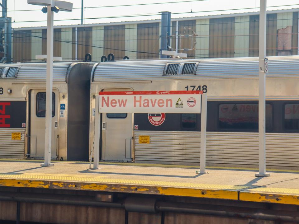 A station stop in New Haven, Connecticut while on Amtrak's Northeast Regional train from New York to Boston - Amtrak Northeast Regional New York to Boston