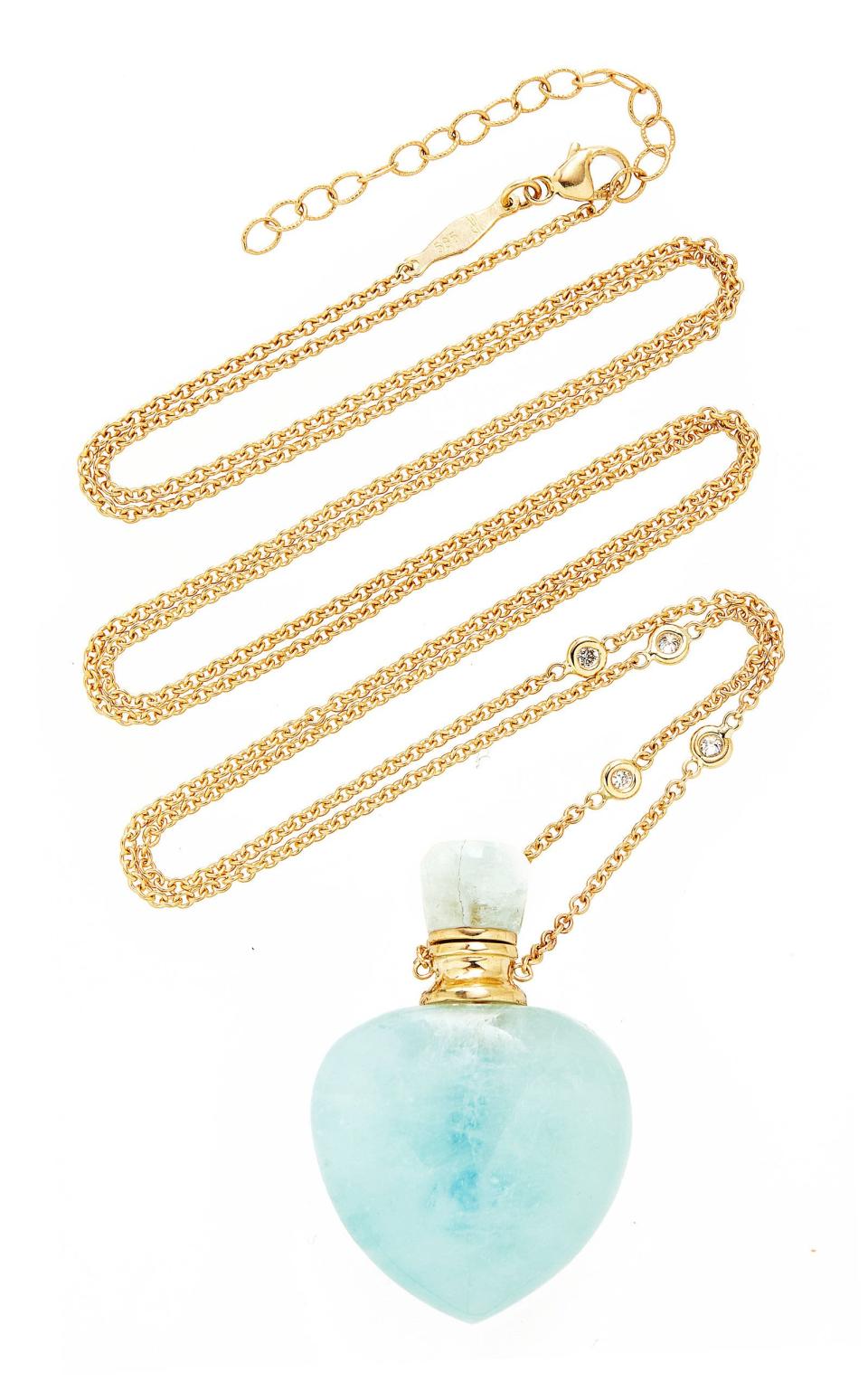 12) Aquamarine Heart Potion Bottle Necklace