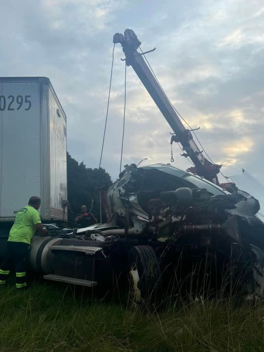 One injured after trailer-tractor crashes on I-95 in Milford on July 23, 2024.