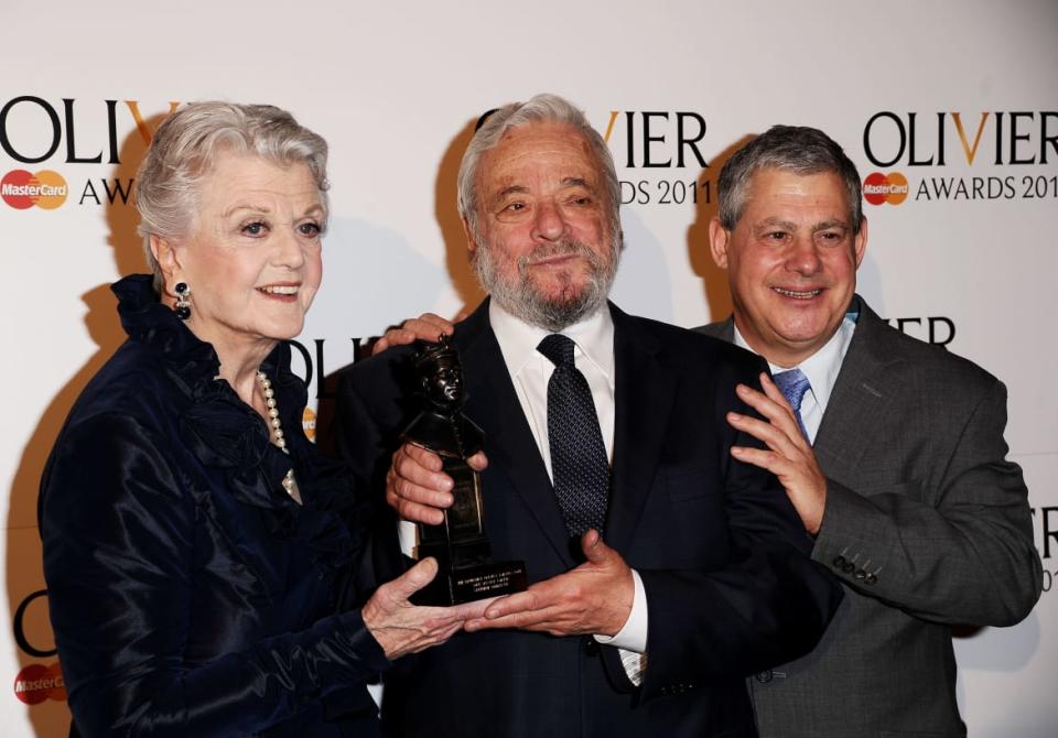 <div class="inline-image__caption"><p>Stephen Sondheim with Angela Lansbury and Sir Cameron Mackintosh in the press room during The Olivier Awards 2011.</p></div> <div class="inline-image__credit">Ian Gavan/Getty</div>