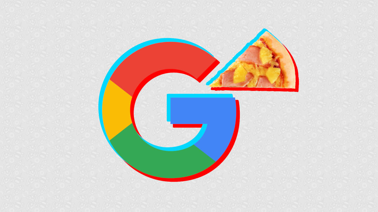  Google logo in style of TikTok logo with pizza slice. 