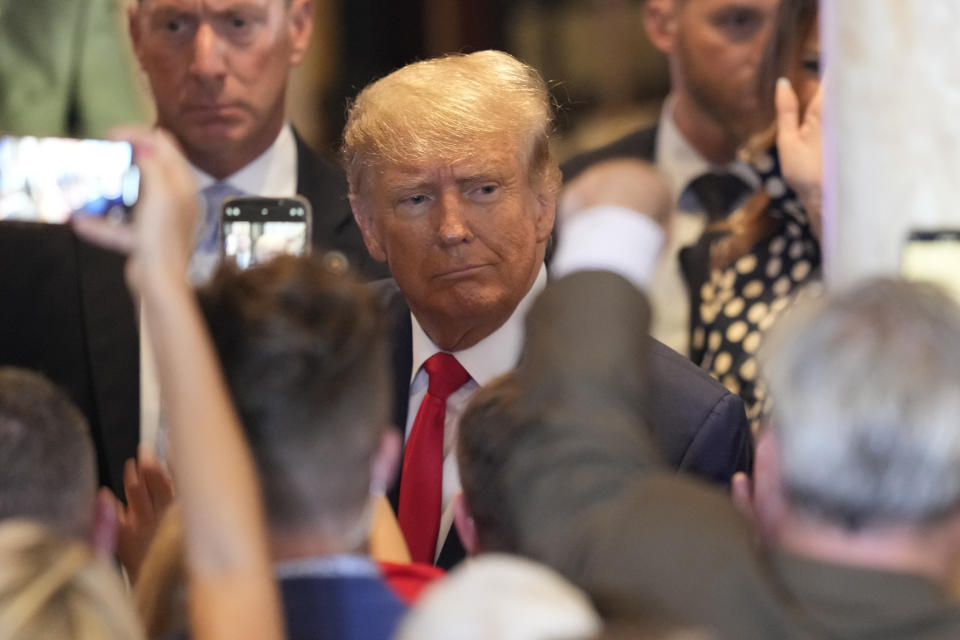 Former President Donald Trump arrives to announce a third run for president at Mar-a-Lago in Palm Beach, Fla., Tuesday, Nov. 15, 2022. (AP Photo/Rebecca Blackwell)