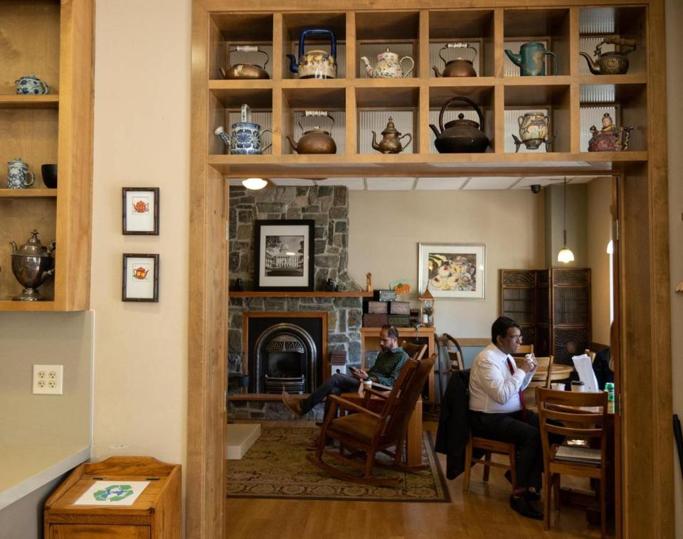 Customers return to Chicory Coffee & Tea in downtown Sacramento on Tuesday, Aug. 23, 2022. The owner reopened the store, closed two years because of the COVID-19 pandemic, after seeing an increase in foot traffic nearby.