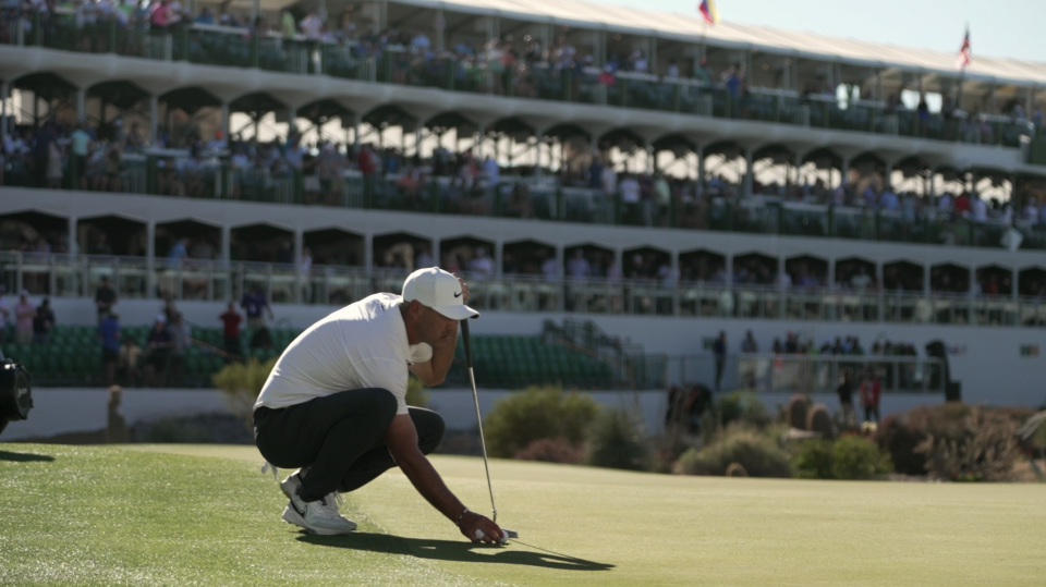 Brooks Koepka lines up a putt at the WM Phoenix Open