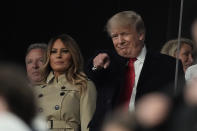 Former President Donald Trump and his wife Melania arrive for Game 4 of baseball's World Series between the Houston Astros and the Atlanta Braves Saturday, Oct. 30, 2021, in Atlanta.(AP Photo/Brynn Anderson)