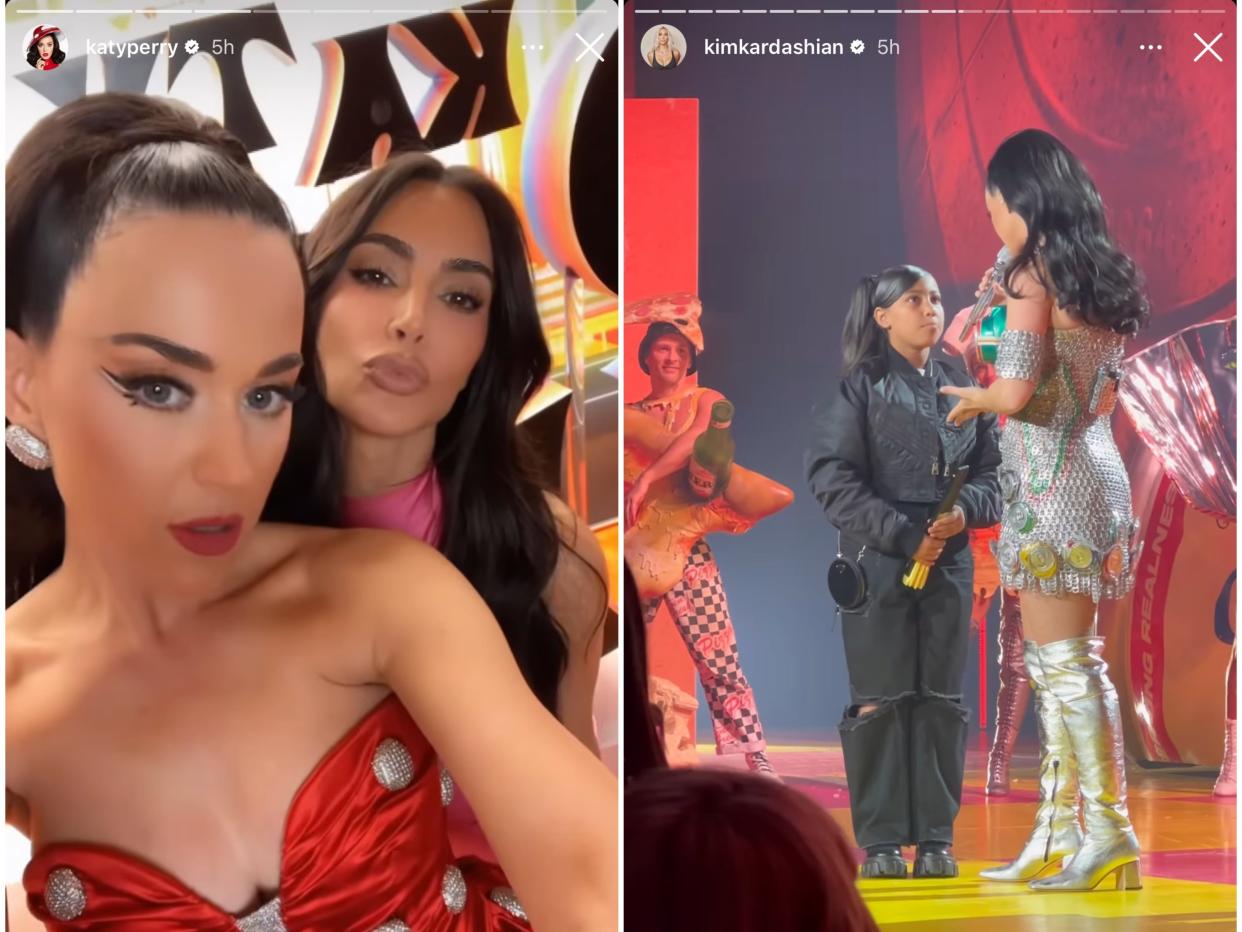 Katy Perry and Kim Kardashian share images and videos on their Instagram story on April 15, 2023.