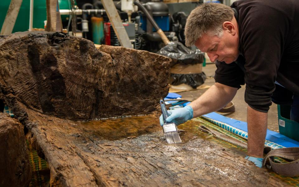 The waterlogged wood is undergoing preservation work at the York Archaeological Trust - York Archaeological Trust