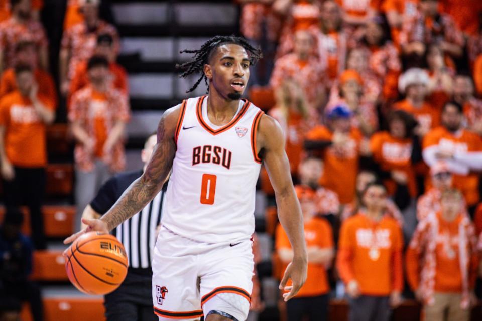 Former Rockford Christian standout Marcus Hill, shown dribbling down court during a recent game this season, is now showing off his game at Bowling Green University.