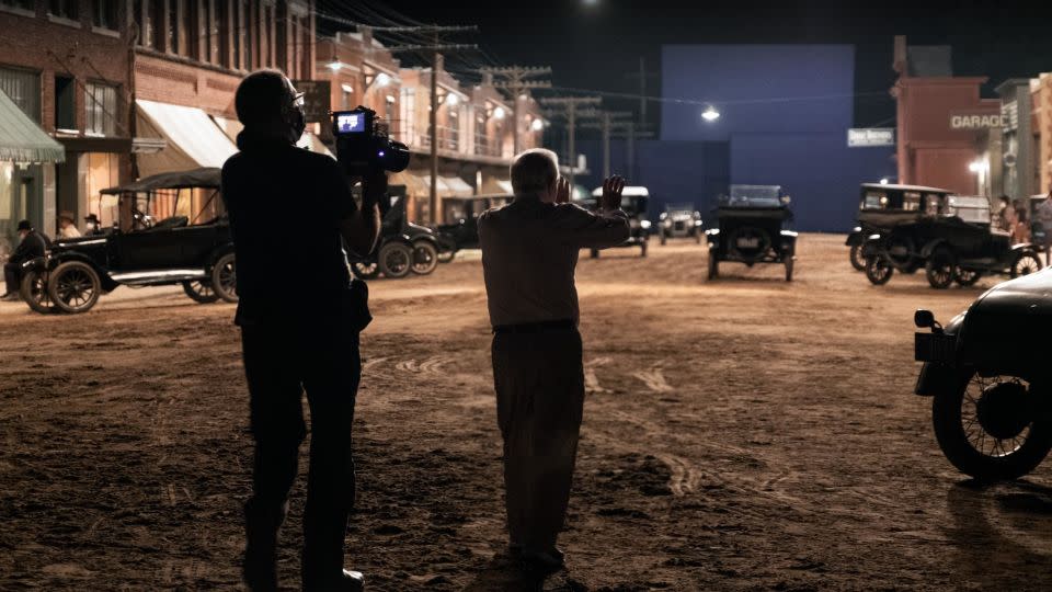 Scorsese and cinematographer Rodrigo Prieto setting up a shot for "Killers of the Flower Moon." The town of Fairfax, Oklahoma was recreated in nearby Pawhuska by redressing and refitting period buildings back to their former self. - Courtesy Apple Original Films