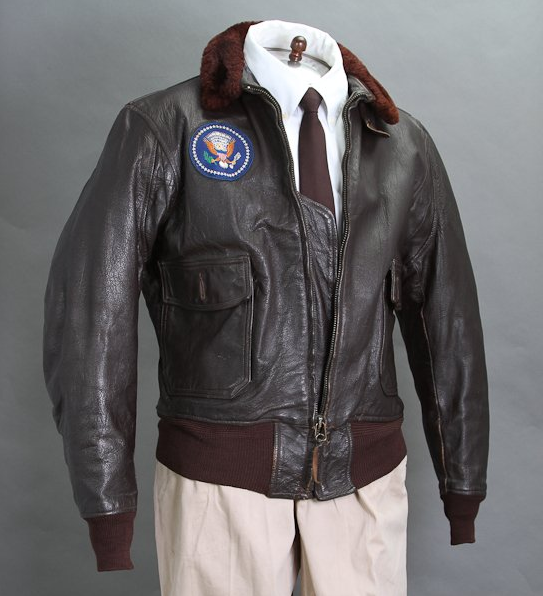 JFK's Air Force One bomber jacket. Size 44 in case you're wondering. <a href="http://www.mcinnisauctions.com/" rel="nofollow noopener" target="_blank" data-ylk="slk:(Photo courtesy of John McInnis Auctioneers)" class="link ">(Photo courtesy of John McInnis Auctioneers)</a>
