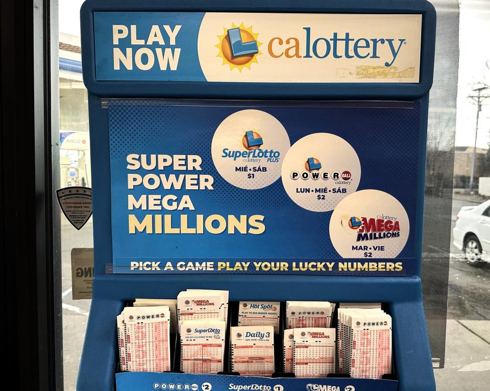 Lottery players are going to minimarts, gas stations and grocery stores to try their luck at Powerball, Mega Millions and SuperLotto Plus. This display was at a convenience store in Redding, California, on Saturday, March 9, 2024.