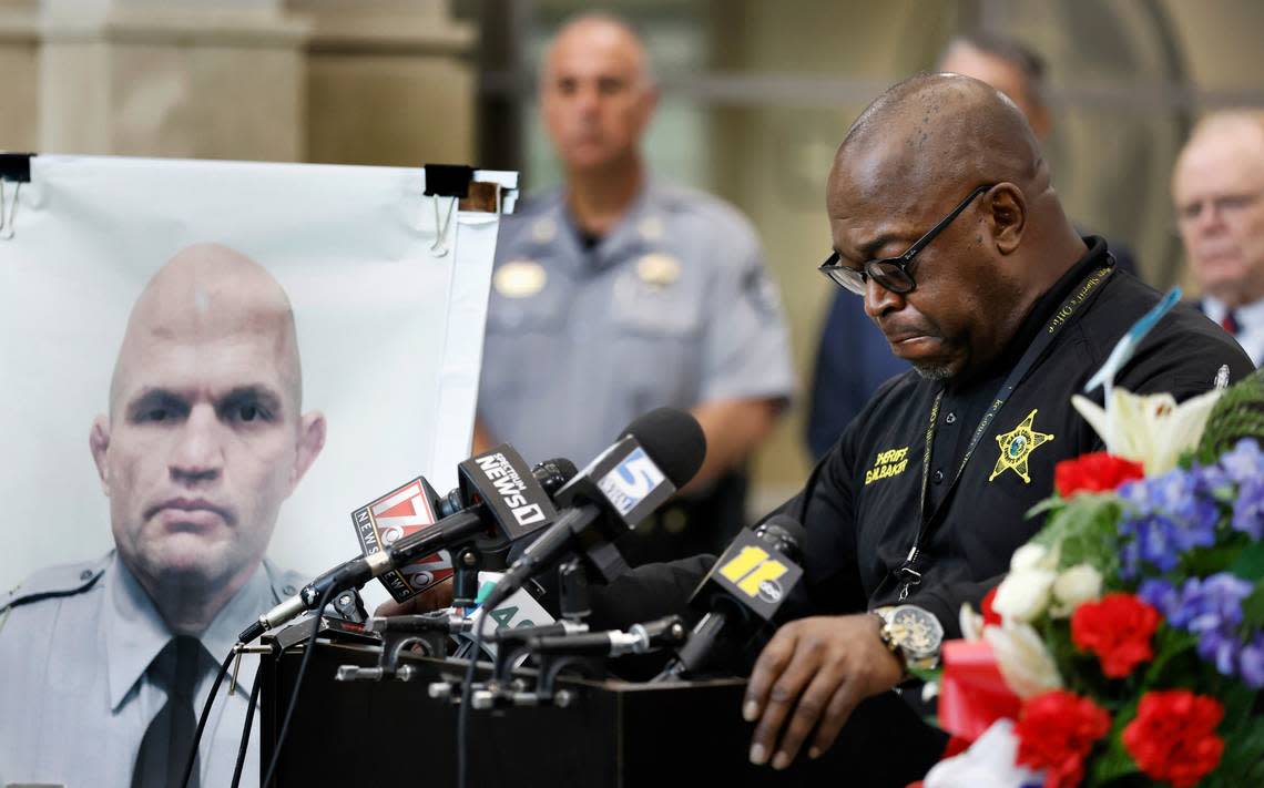 Wake County Sheriff Gerald Baker gives an update on the killing of Wake County Deputy Ned Byrd. Sheriff Baker spoke Thursday, August 18, 2022, in Raleigh, N.C.