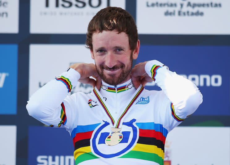 <p>In one of his last races on the road, Wiggins won the time trial at the World Road Championships, before returning to the track in 2015.</p>