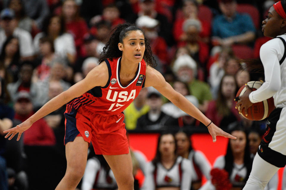 Skylar Diggins-Smith, a 2009 South Bend Washington and 2013 Notre Dame graduate is shown playing on the U.S. Olympic team.
