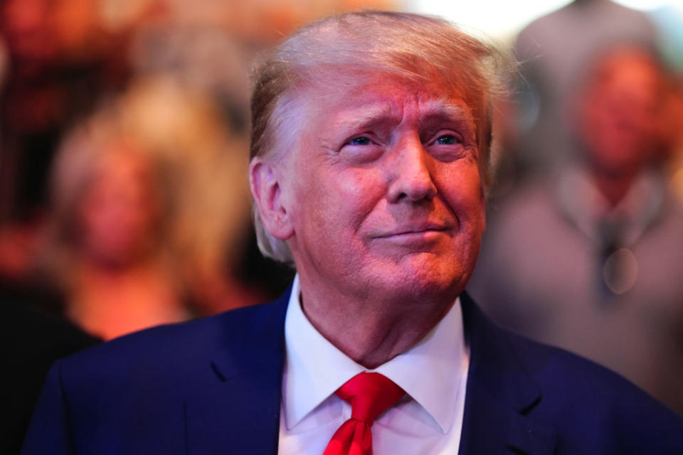 Former President Donald Trump attends the UFC 290 event at T-Mobile Arena on July 8, 2023, in Las Vegas, Nevada. (Photo by Chris Unger/Zuffa/Getty Images)