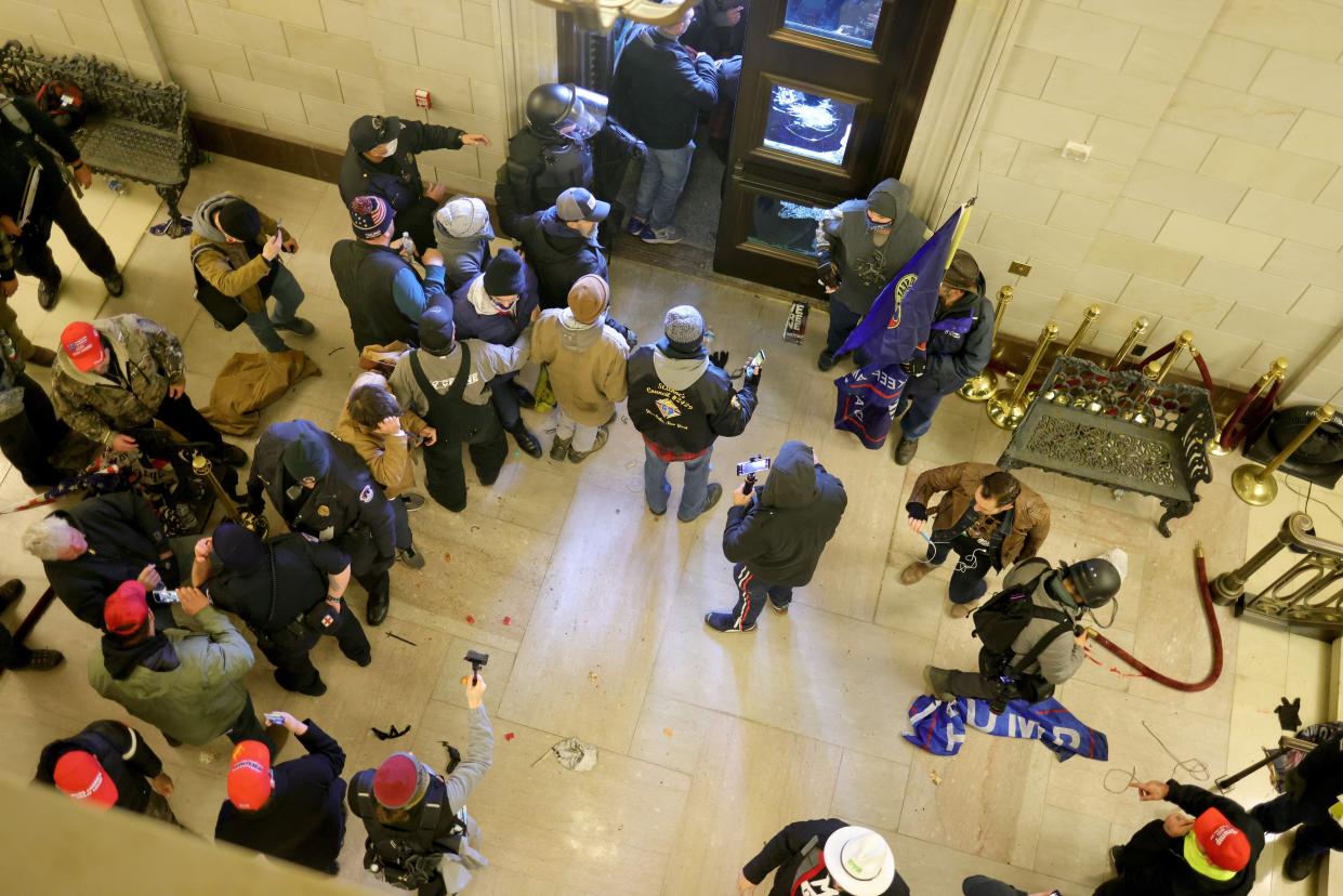 Protesters enter the U.S. Capitol Building on January 06, 2021, in Washington, DC.