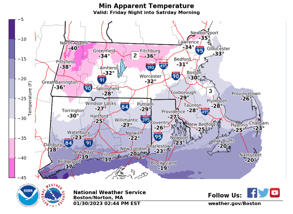 The National Weather Service posted this image of the predicted wind chill from Friday into Saturday.