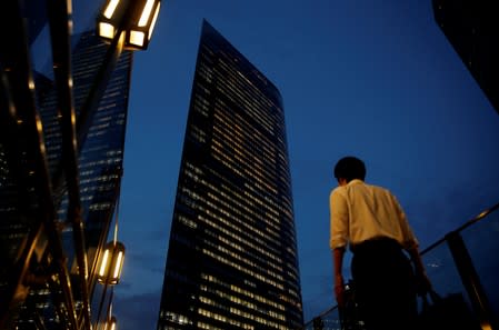 Dentsu's head office building is pictured in Tokyo