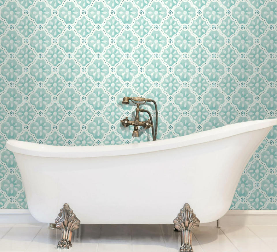 Peel and stick wallpaper in seafoam green