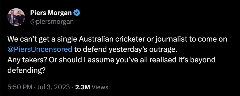 Piers Morgan on the Ashes debacle (Twitter)