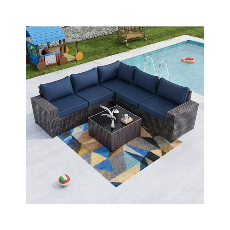 Gotland Sectional Rattan Wicker Sofa Set, 6-Piece