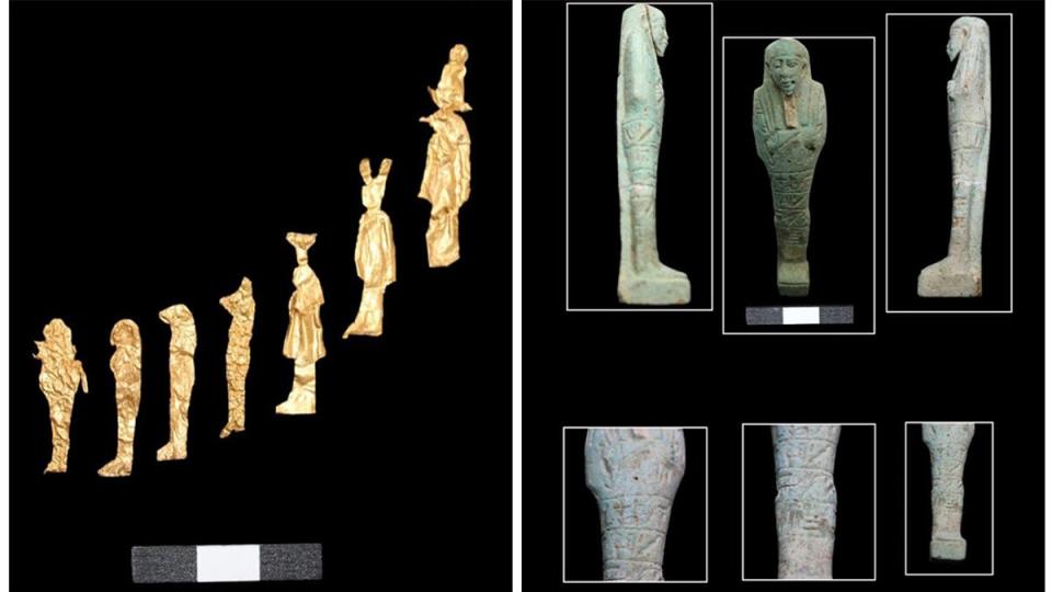Some gold icon foils and figurines uncovered in Tel el-Deir (Egyptian Ministry of Tourism and Antiquities)