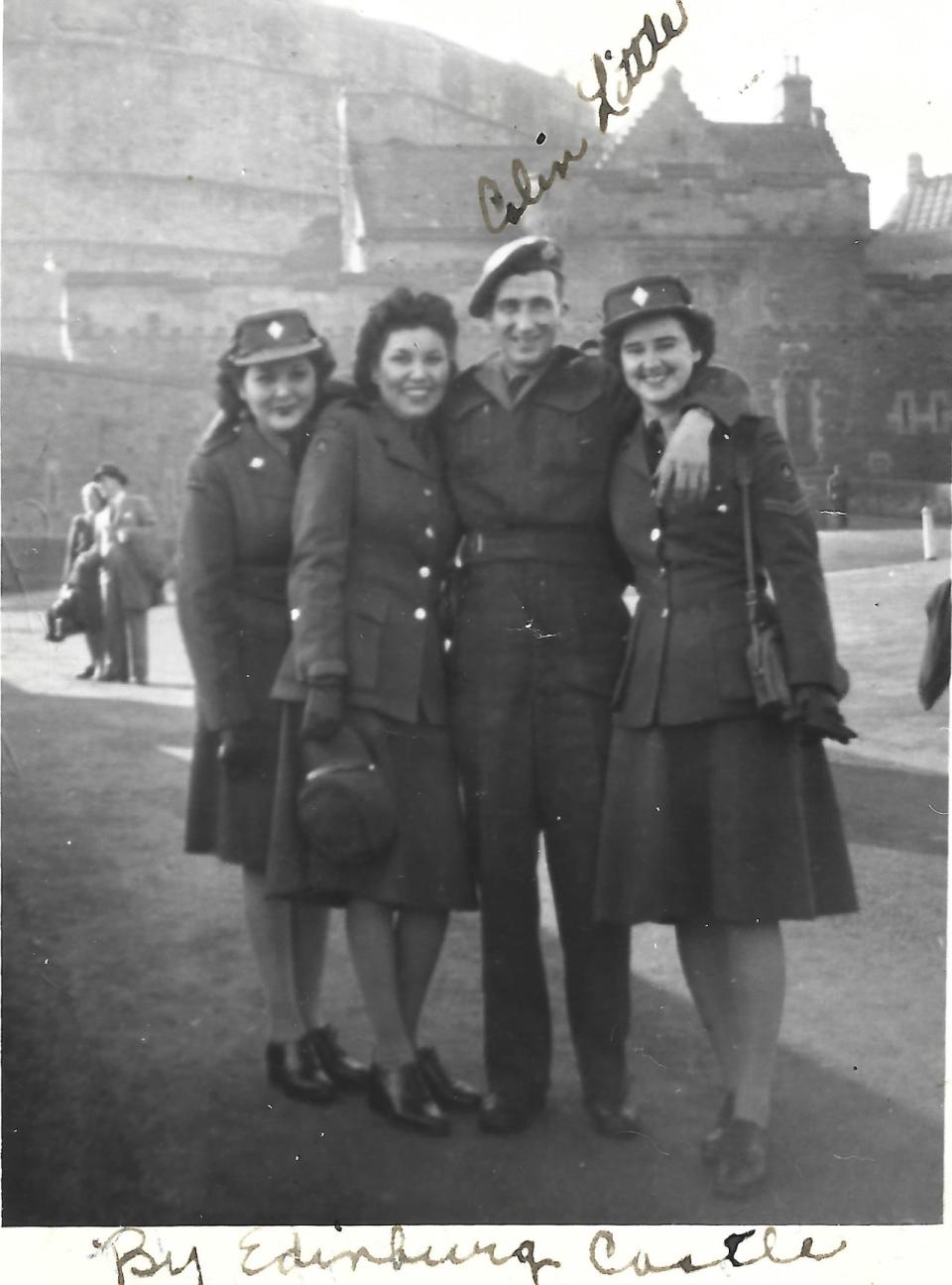 Blanche and Rachael Thomas, at left, are shown with two friends at Edinburgh Castle in Scotland during their Second World War service. 