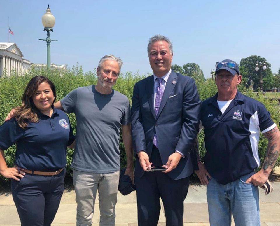 Rosie Torres, Jon Stewart, Rep. Mark Takano and John Feal (Burn Pits 360/Instagram)