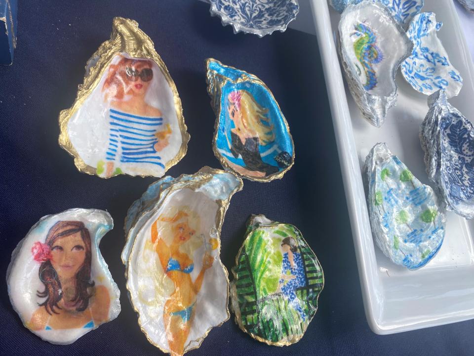 Sisters Laura Witt Chandler and Elizabeth Chandler Lammers have turned oysters shells they have collected into pieces of art using hand-painted and decoupage techniques.